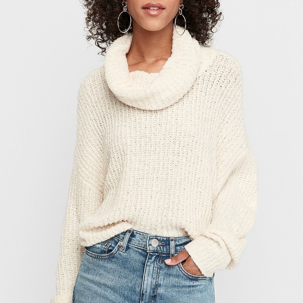 Express Cream Cowl Neck Sweater